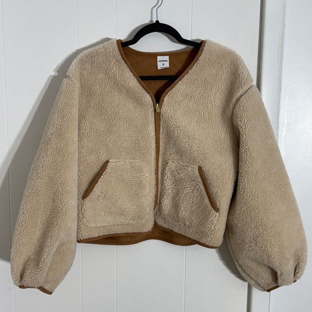 Express Teddy Faux Leather Reversible Jacket NWOT - Picture 2 of 5